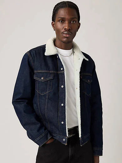 Type III Sherpa Trucker Jacket - Give It A Rinse Sher - Dark Wash