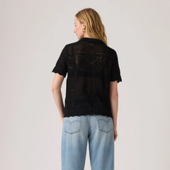 Susanna Floral Crochet Shirt - Anthracite Night - Black