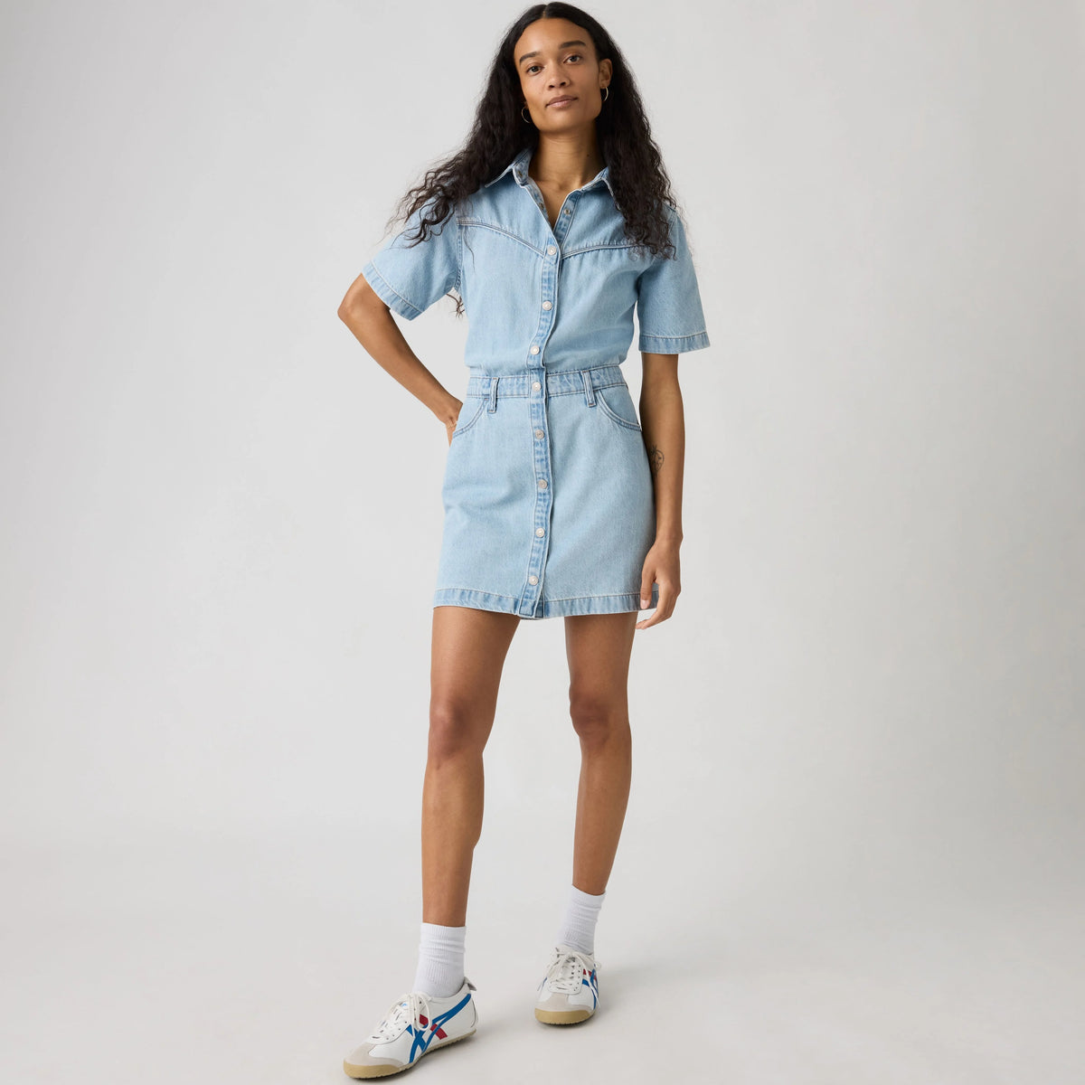 Short-Sleeve Logan Western Midi Dress - Blasted Stone Dress - Light Wash