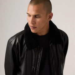 Aviator Jacket with Removeable Sherpa Collar - Black