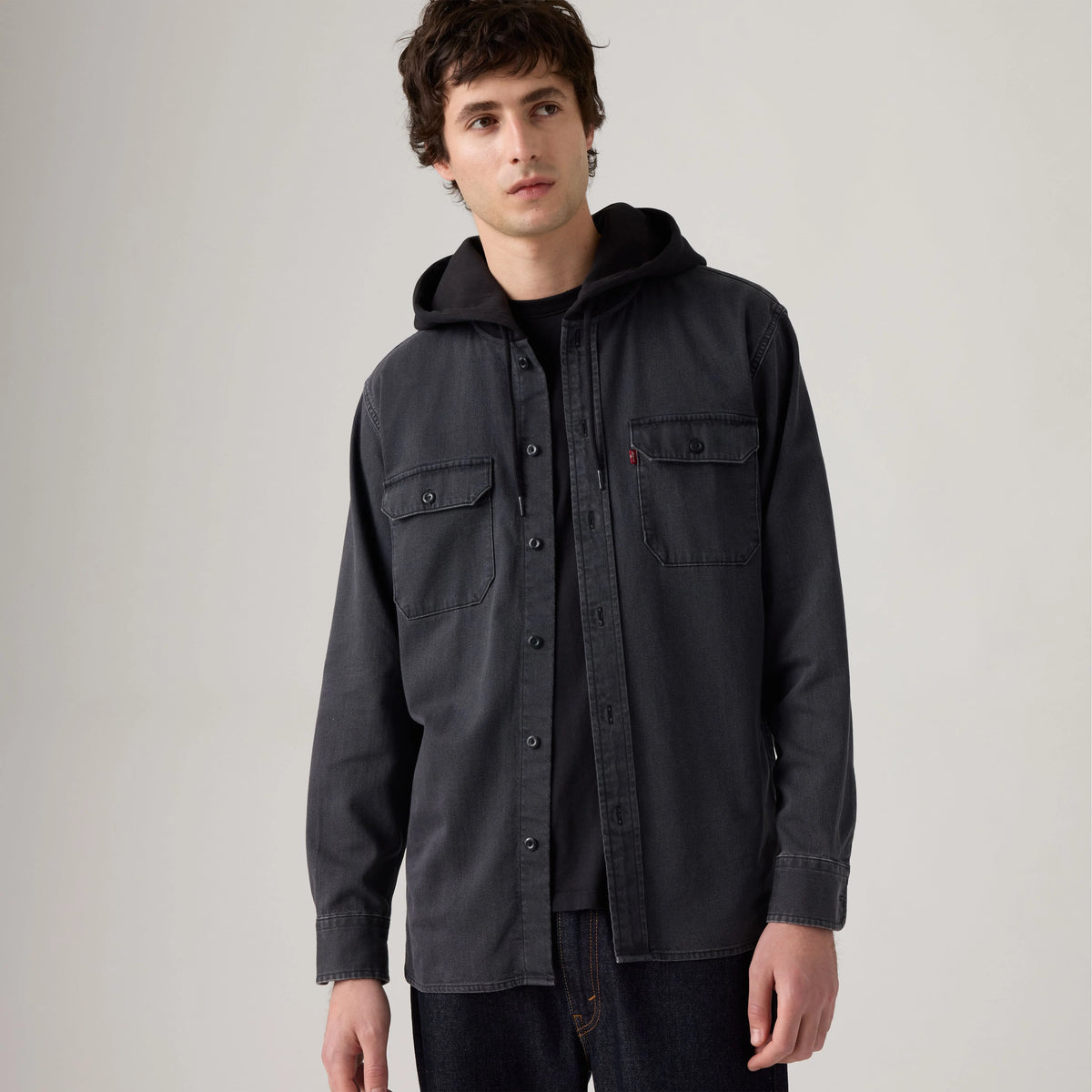 Hooded Classic Worker Shirt - Abner Washed Black - Black