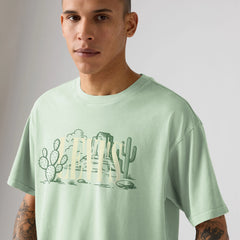 Relaxed Fit Graphic Boxy T-Shirt - Cactus Cameo Green - Green