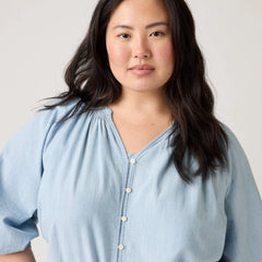 Phoebe Blouse (Plus Size) - Soft Current - Light Wash