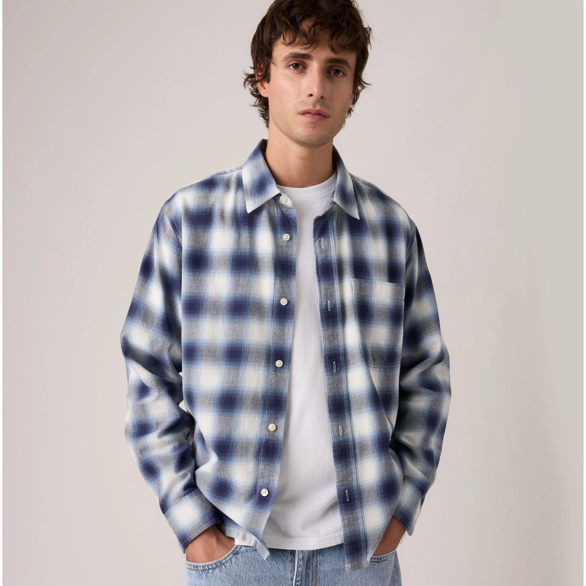 Duboce Boxy Overshirt - James Plaid Rain Washed - Blue