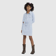 Long Sleeve Western Dress Big Girls 7-16 - This and That - Light Blue