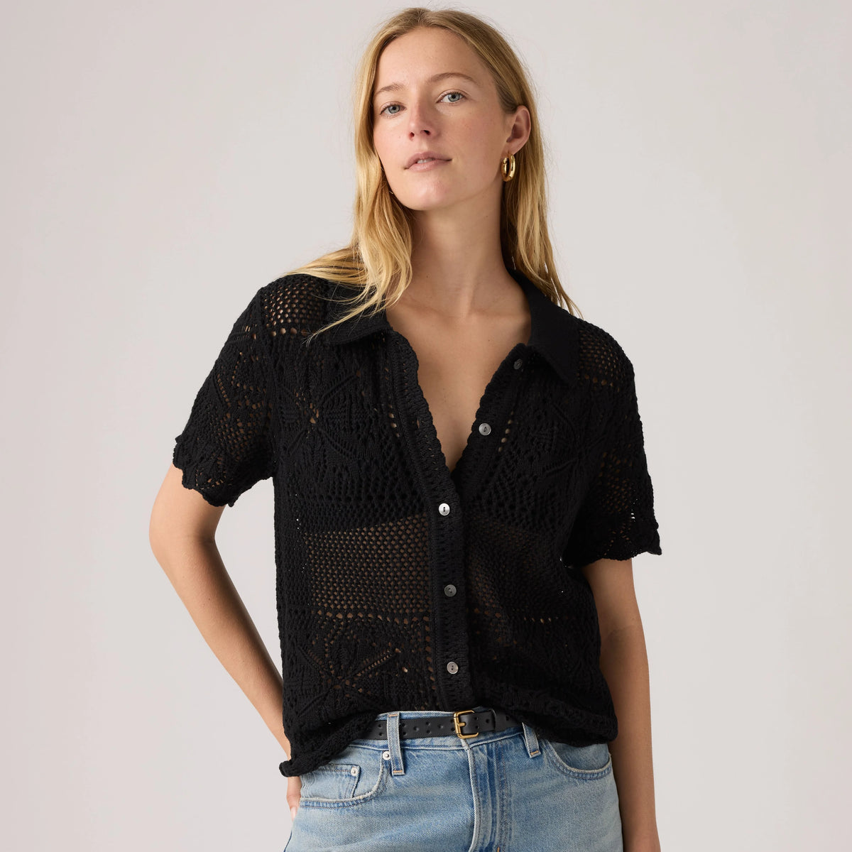 Susanna Floral Crochet Shirt - Anthracite Night - Black