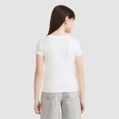 Short Sleeve Rib Meet and Greet Jam Knit Top Big Girls 7-16 - Bright White