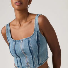 Seamed Zip Bustier Top - Shadow Work Top - Medium Wash