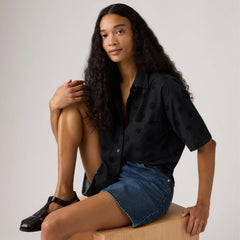 Harlie Novelty Short-Sleeve Cropped Shirt - Anthracite Night - Black