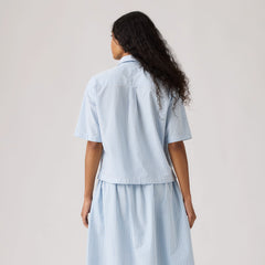 Harlie Novelty Short-Sleeve Cropped Shirt - Shelly Check Glacier - Blue