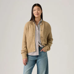 Luna Shell Button Cardigan - Heather Caramel - Brown