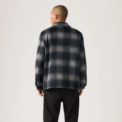 Wool Blend Chore Jacket - Blue/Grey Plaid - Black
