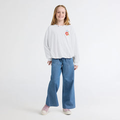 Long Sleeve Bubble Hem Knit Top Big Girls 7-16 - Bright White
