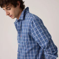 Classic One Pocket Standard Fit Cotton Linen Shirt - Hakan Plaid Sunshine - Blue