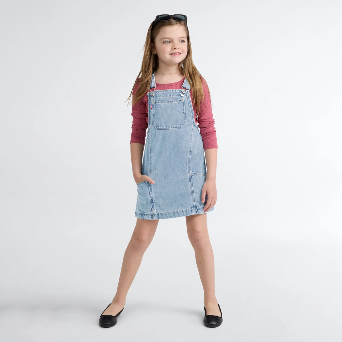 Denim Side Pocket Skirtall Little Girls 4-6 - Marin Babe - Light Wash