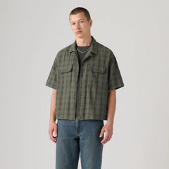 Boxy Utility Camp Shirt - Atkins Plaid Mulled Basil - White