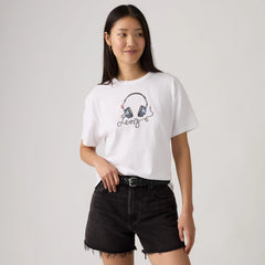 Graphic Logo Vintage Short Sleeve Tee - Denim Headphones Bri - White
