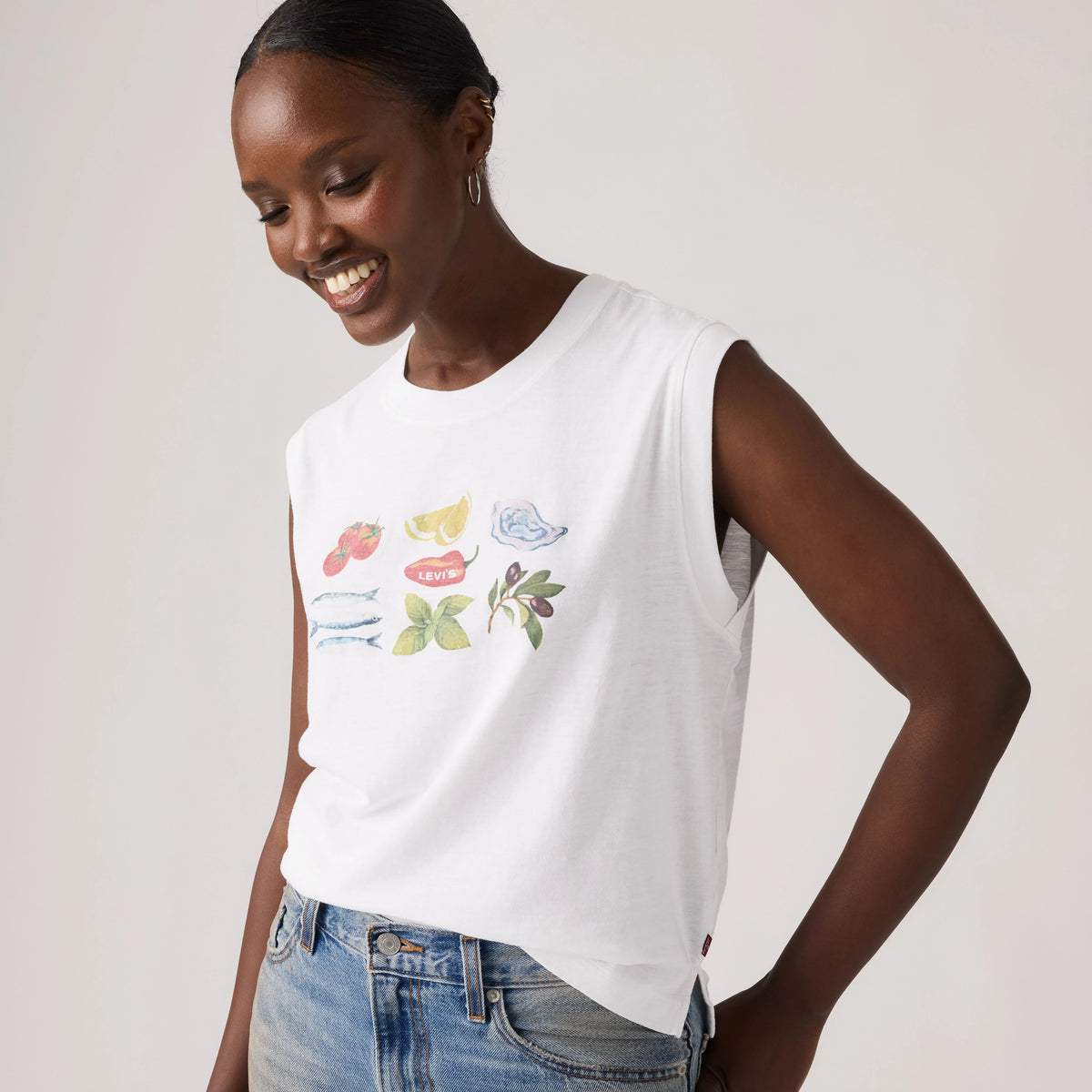 Graphic Logo Fruit Boxy Tank Top - Tank Fruit Grid Brig - White