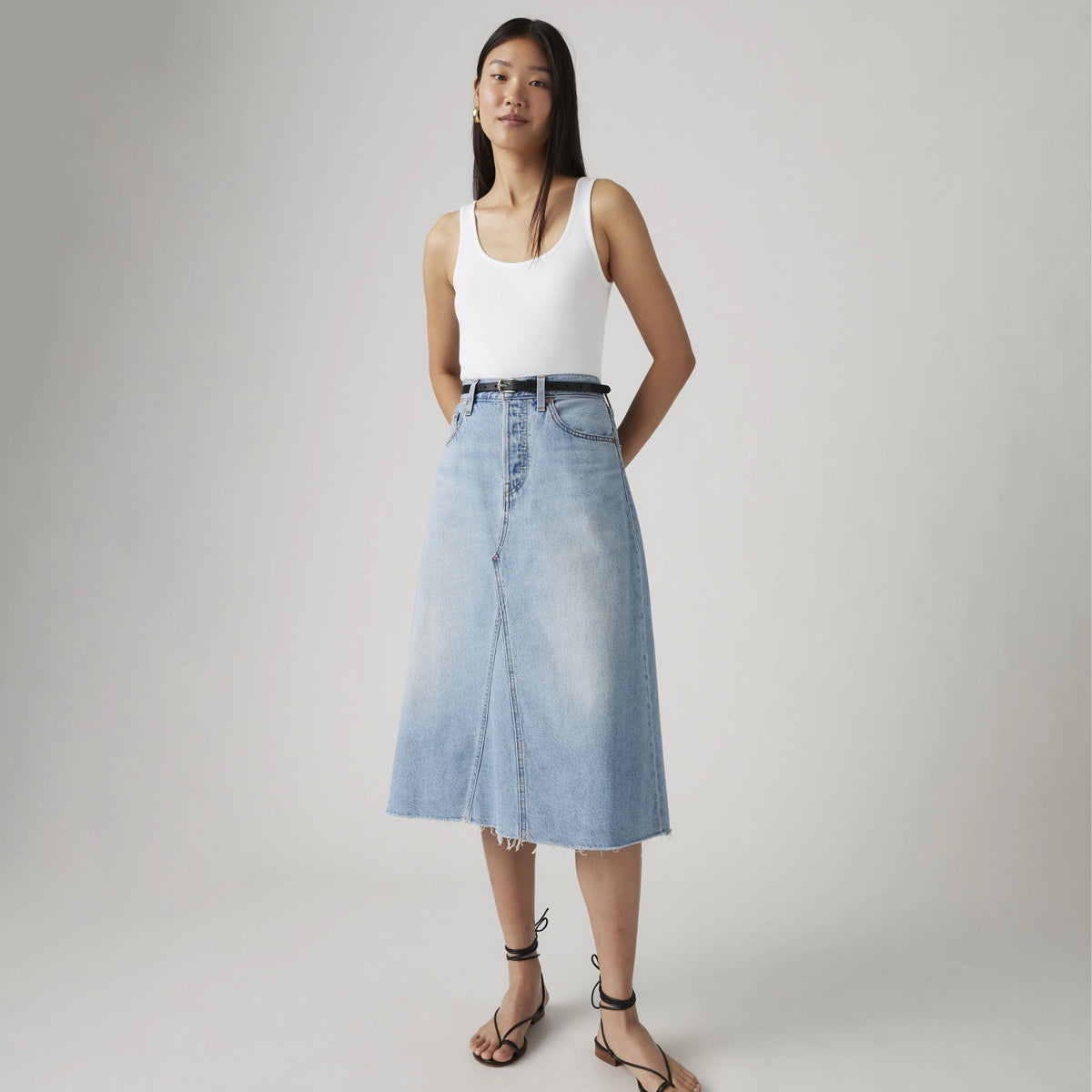 High-Rise A-Line Decon Skirt - Secret Secret - Light Wash