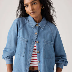 Tini Long-Sleeve Utility Shirt - Poolside Blue - Dark Wash