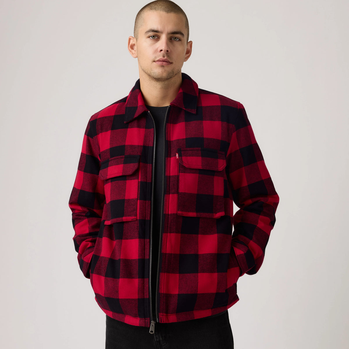 Lightweight Shacket - Red Buffalo Check - Red