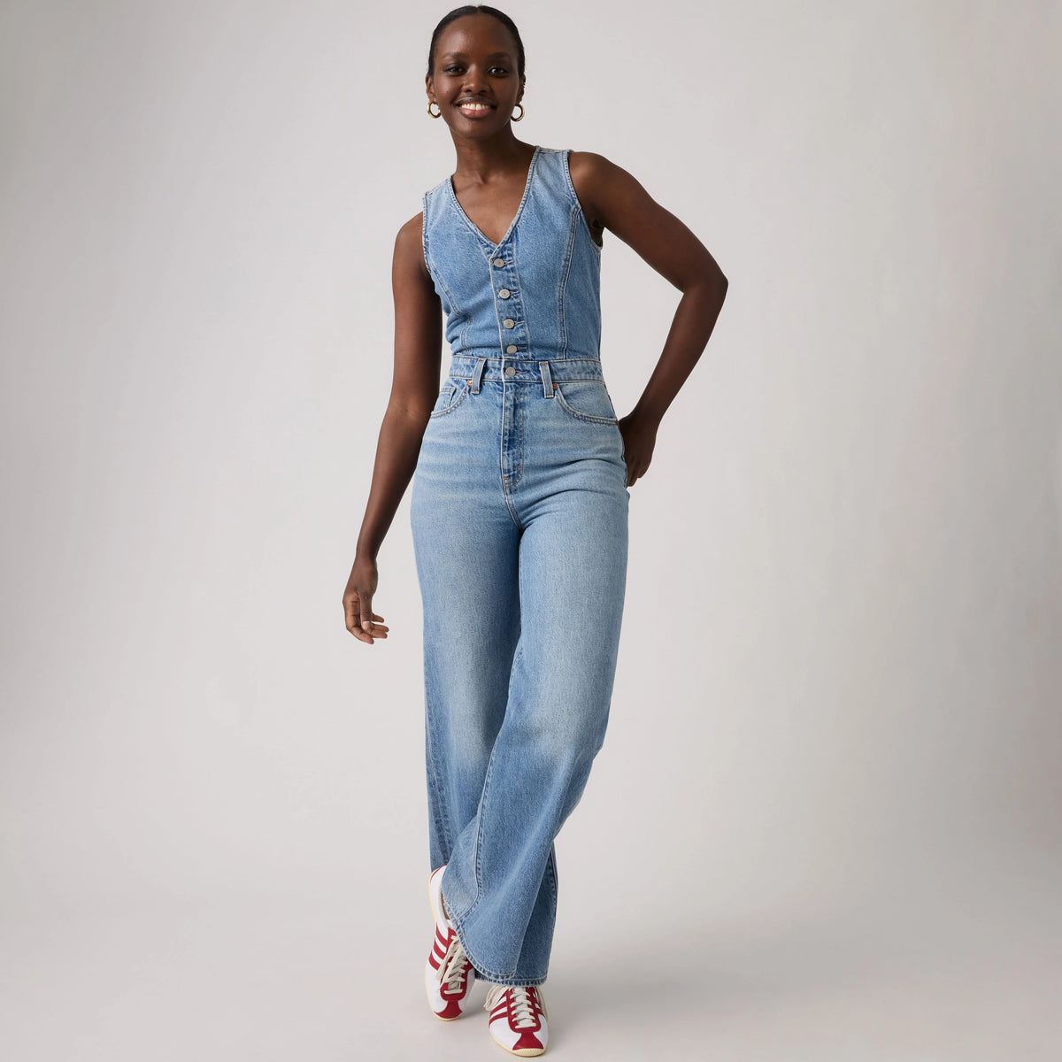 Denim Wide-Leg Jumpsuit - Own It Jumpsuit - Medium Wash