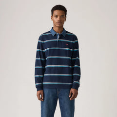 Classic Long-Sleeve Rugby Shirt - Dax Stripe Navy Blazer - Blue