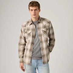 Classic Western Standard Fit Shirt - Floyd Plaid White Pepper Twill - Brown