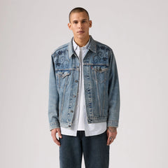 Relaxed Fit Trucker Jacket - Embroidered Rodeo - Medium Wash