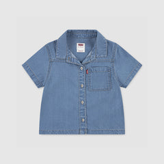 Short Sleeve Denim Top Toddler 2T-4T - Blue Wave Light - Blue