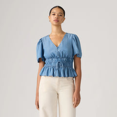 Rylan Short-Sleeve Crepe Blouse - Recharged Vibe - Medium Wash
