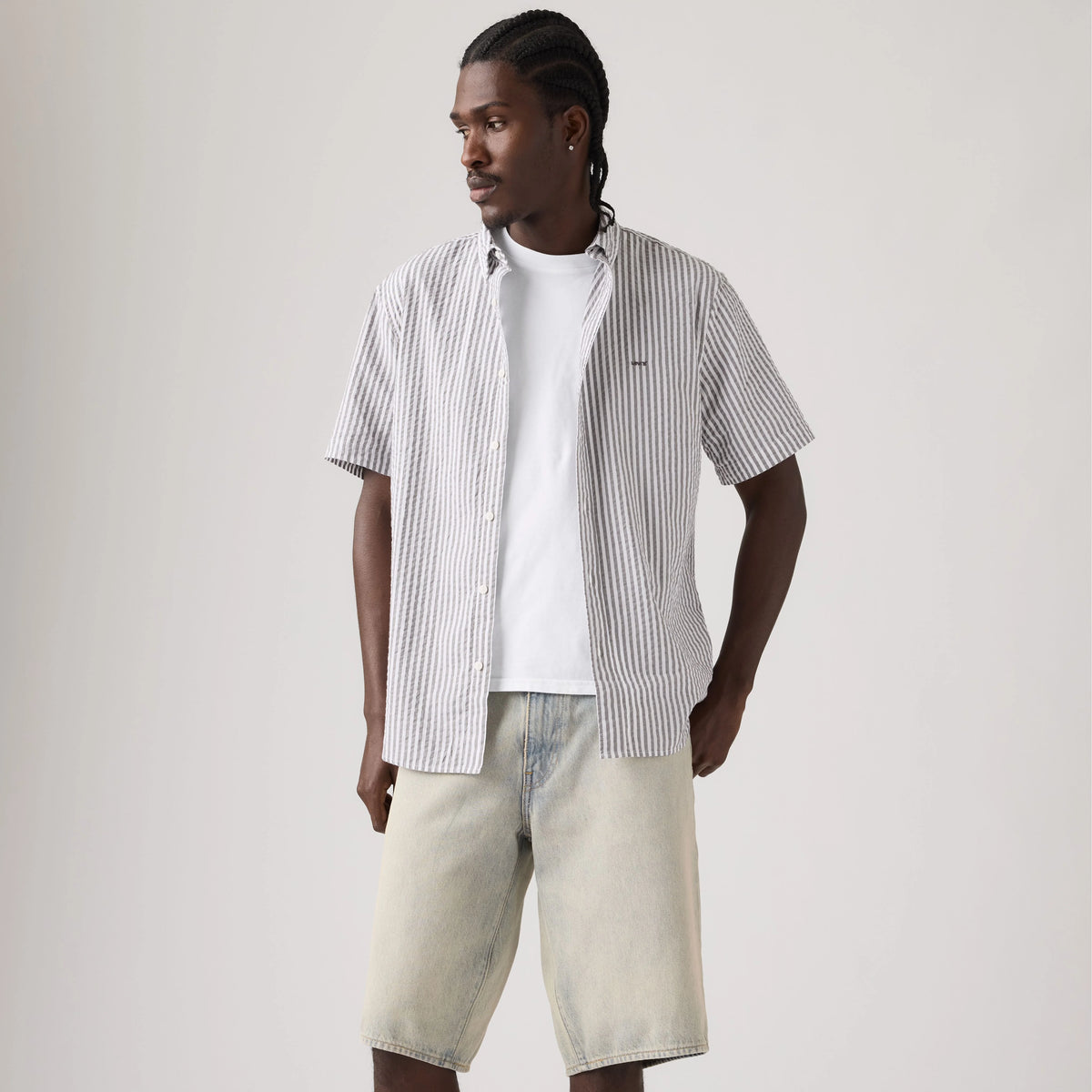 Authentic Short-Sleeve Button-Down Shirt - Aldwyn Stripe Smoked Pearl - Grey