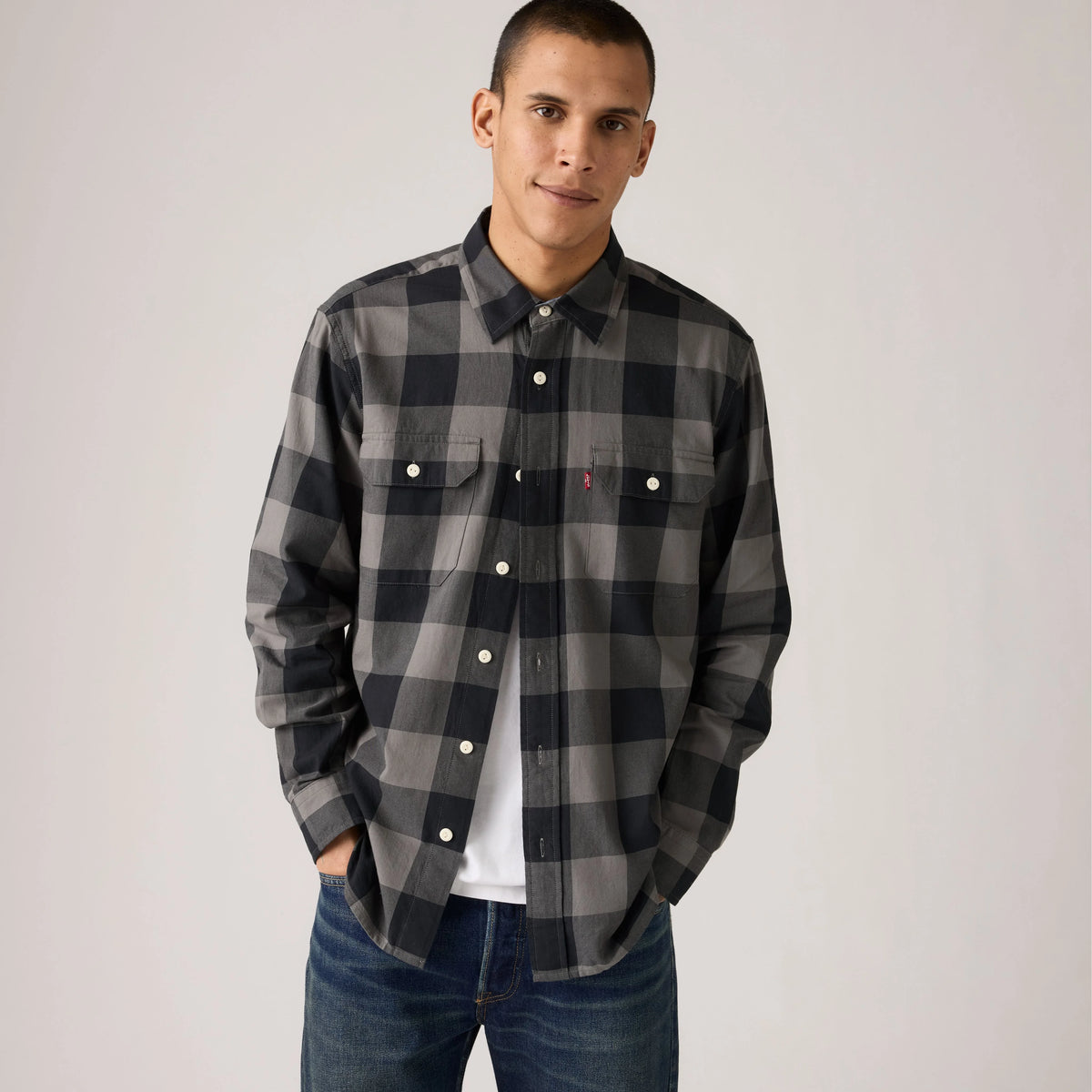 Classic Worker Overshirt - Albany Plaid Smoked Pearl - Grey