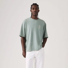 Loose Fit Half-Sleeve Graphic T-Shirt - Tonal Script Floral Lead - Blue
