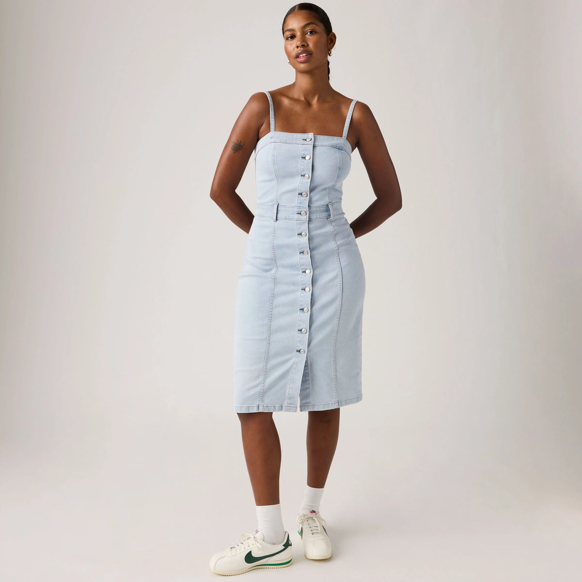 Denim Bustier Midi Dress - Not Surprised - Light Wash
