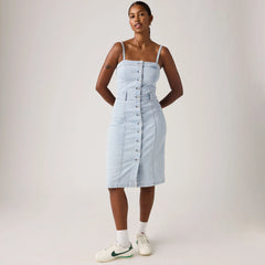 Denim Bustier Midi Dress - Not Surprised - Light Wash