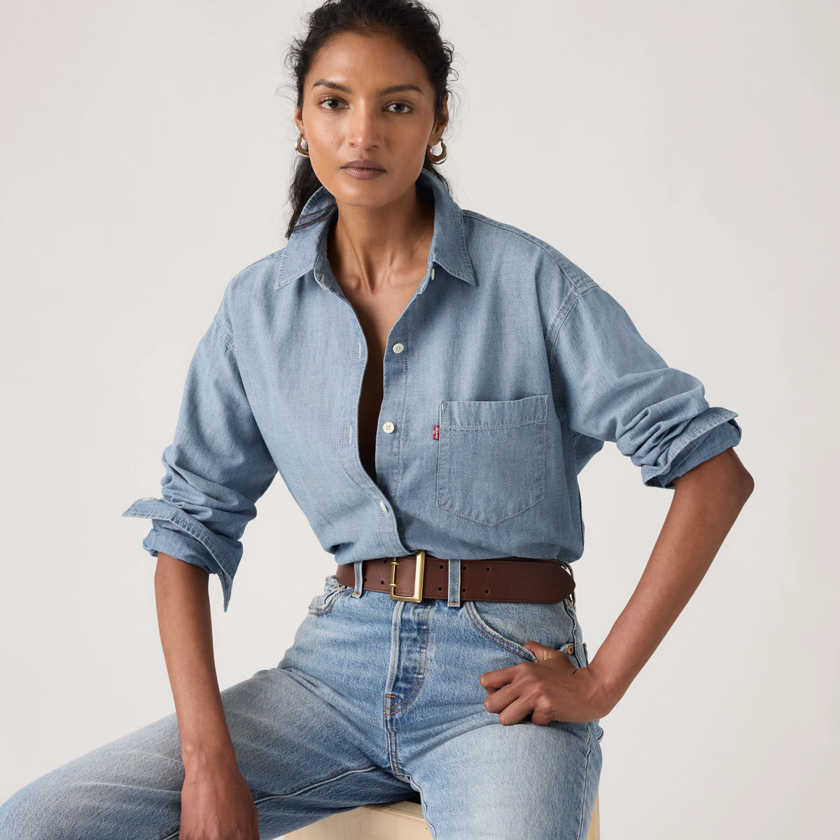 Harlie Boyfriend Button Down Shirt - Good Daze - Medium Wash