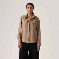 Elaine Utility Button Up Shirt - Garment Dye Pine Bark - Brown