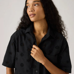 Harlie Novelty Short-Sleeve Cropped Shirt - Anthracite Night - Black
