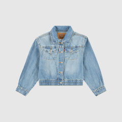 Oversized Scrunchie Waist Trucker JacketLittle Girls 4-6x - Tango Swing - Blue