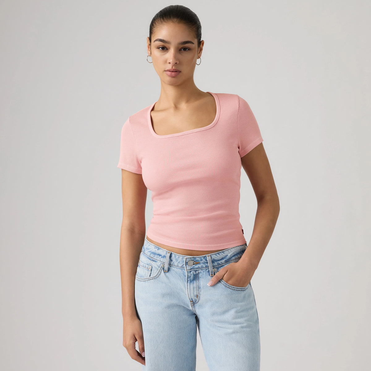 Garment Dye Essential Square Neck T-Shirt - Garment Dye - Red