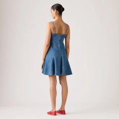 Denim Godet Mini Lightweight Dress - Godet All Day - Medium Wash