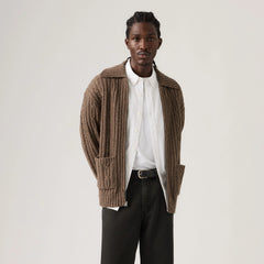 Telegraph Zip Cardigan - Walnut - White