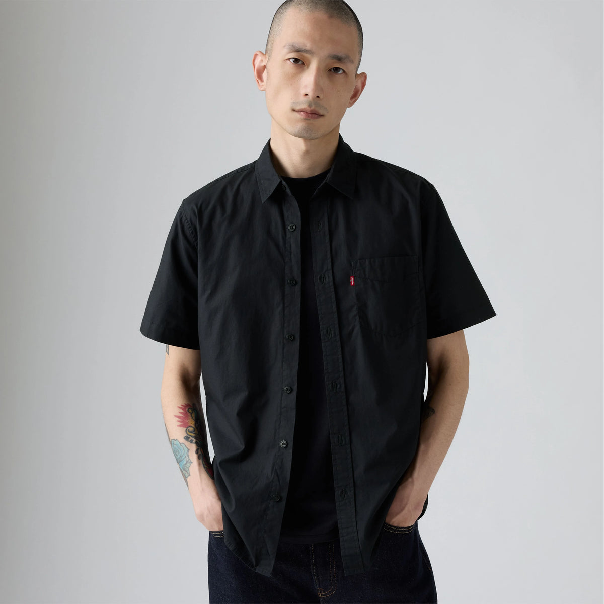 Short-Sleeve Classic One Pocket Standard Fit Shirt - Jet Black - Black