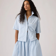 Harlie Novelty Short-Sleeve Cropped Shirt - Shelly Check Glacier - Blue
