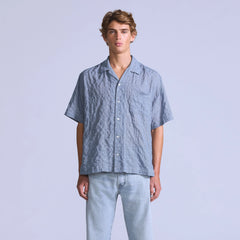 Short-Sleeve Camp Shirt - Mini Plaid - Blue