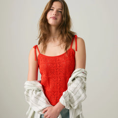 Abbey Tie-Shoulder Sweater Tank Top - Signal Red - Red