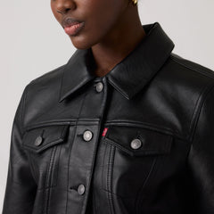 Faux Leather Trucker Jacket - Black Gold - Black