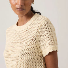Isabelle Crochet Short Sleeve Sweater - Seedpearl - White