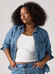 Ultimate Western Shirt (Plus Size) - Mighty Fine - Medium Wash